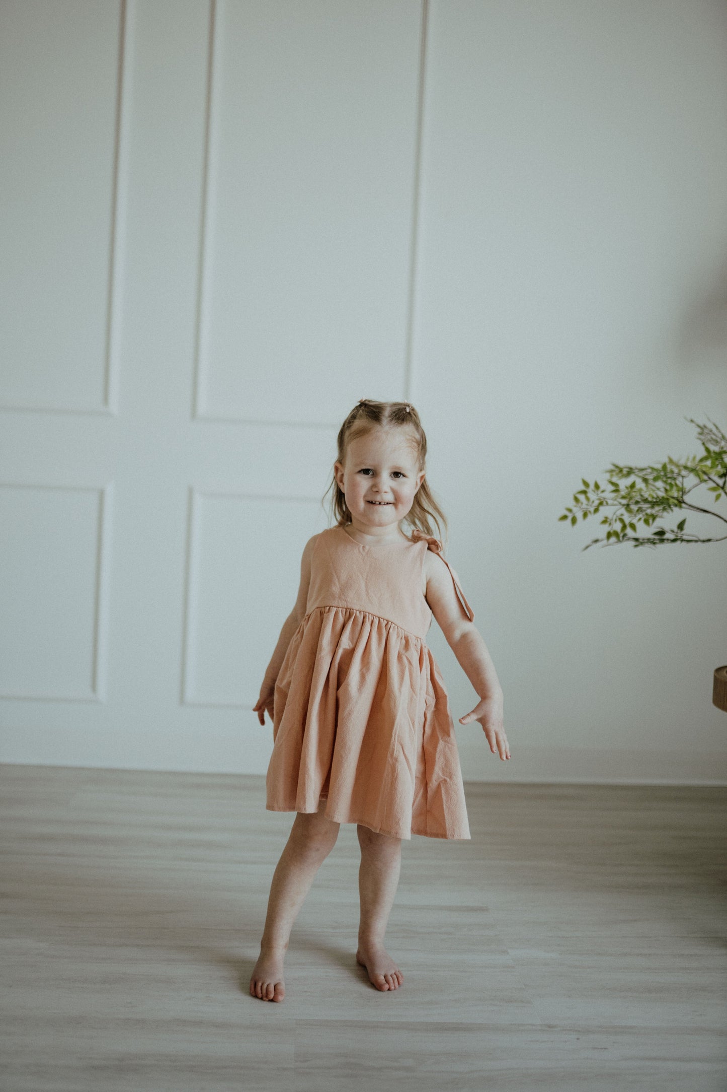 Robe en coton à nouer aux épaules - Rose poudré