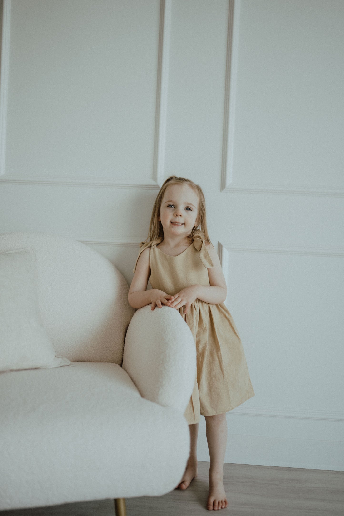 Cotton Shoulder Tie Dress - Beige