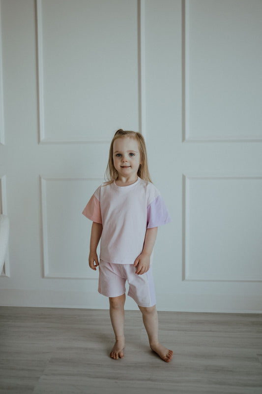 Tri-Colored Short Set - Pink
