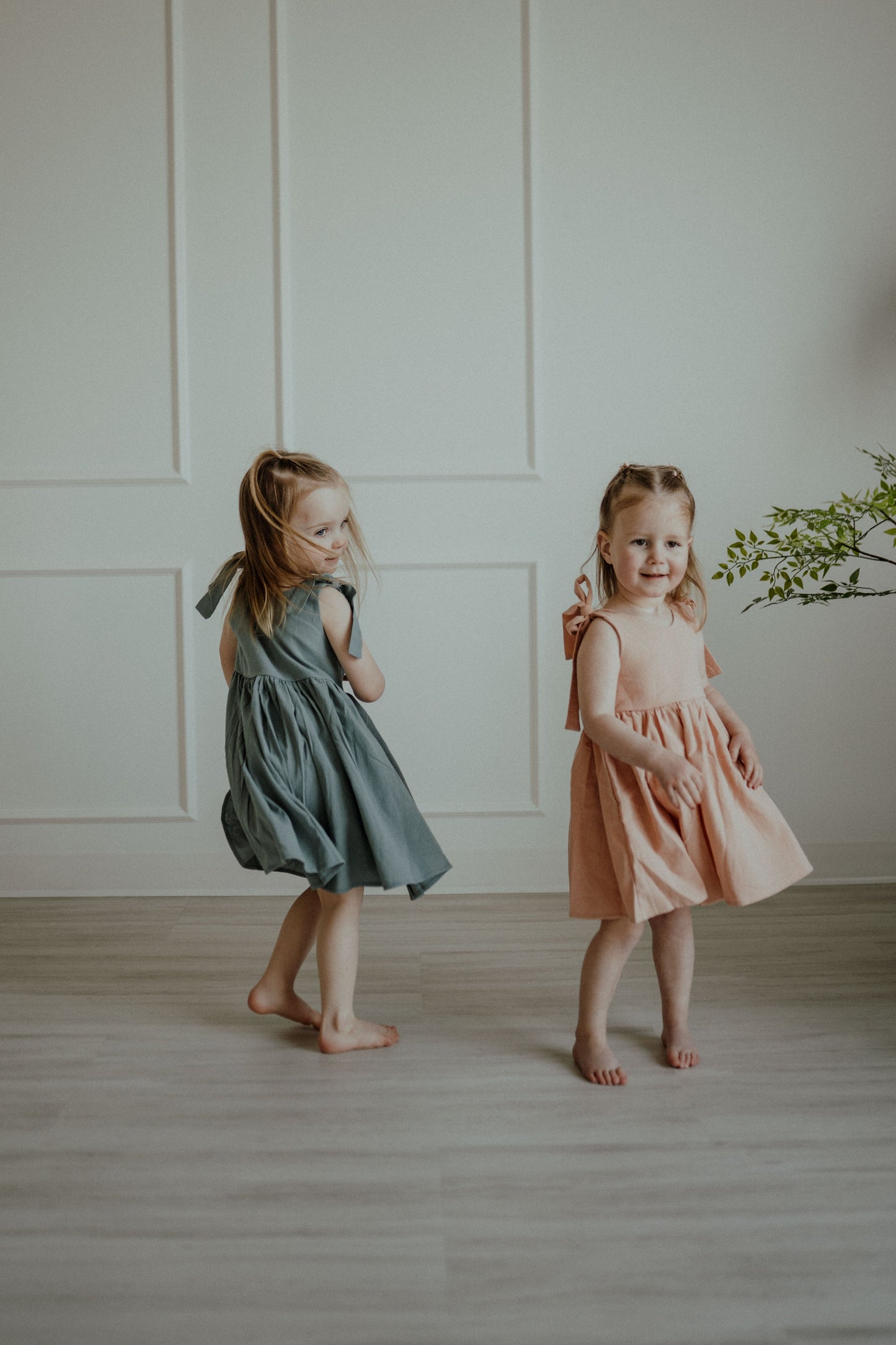 Robe en coton à nouer aux épaules - Rose poudré
