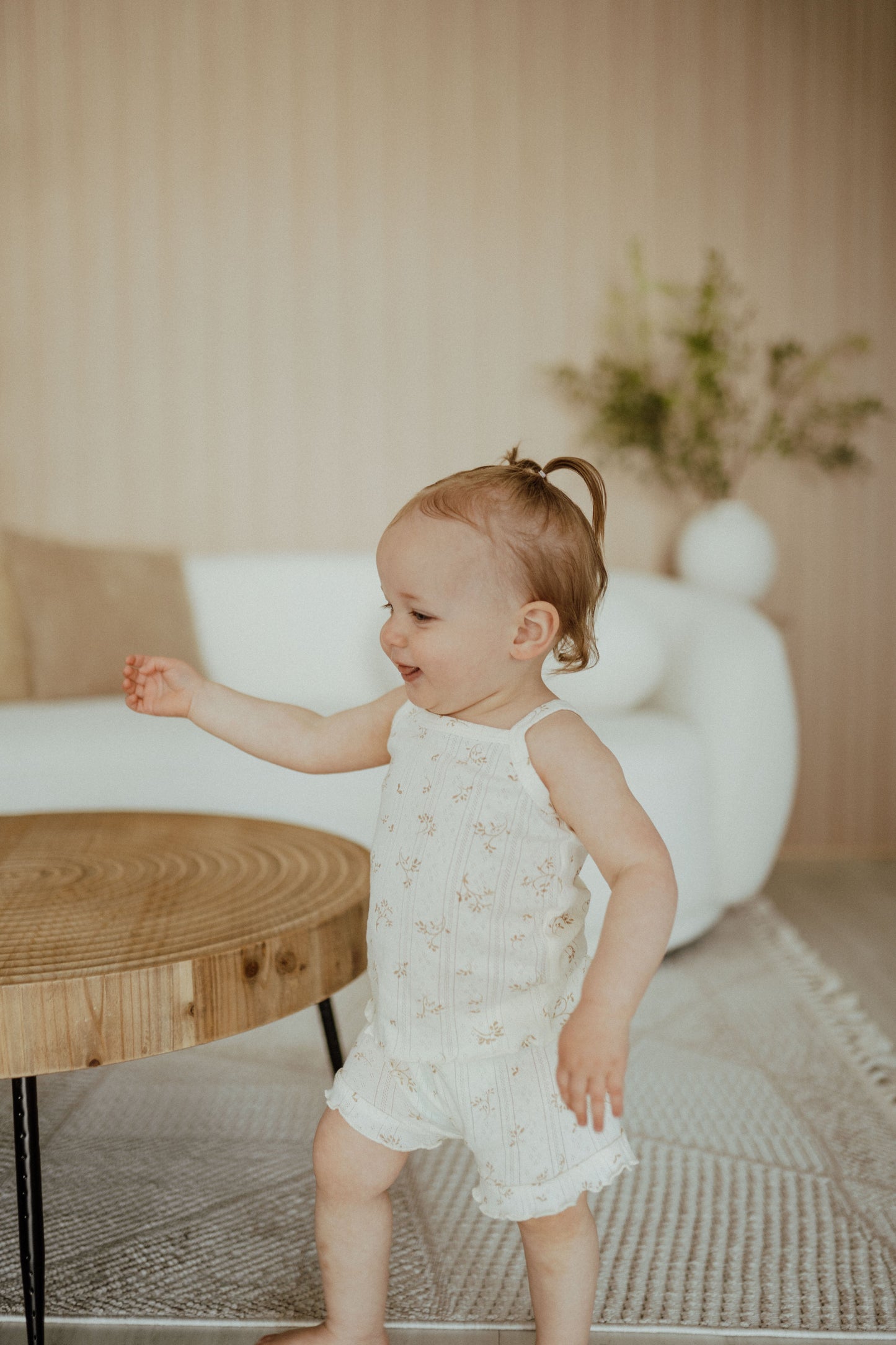 Pointelle Print Short Set - Creamy Beige