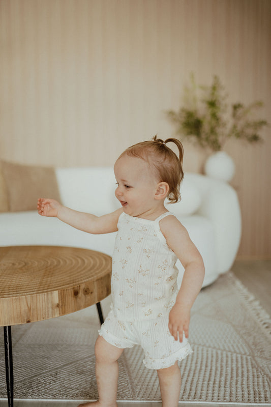 Pointelle Print Short Set - Creamy Beige