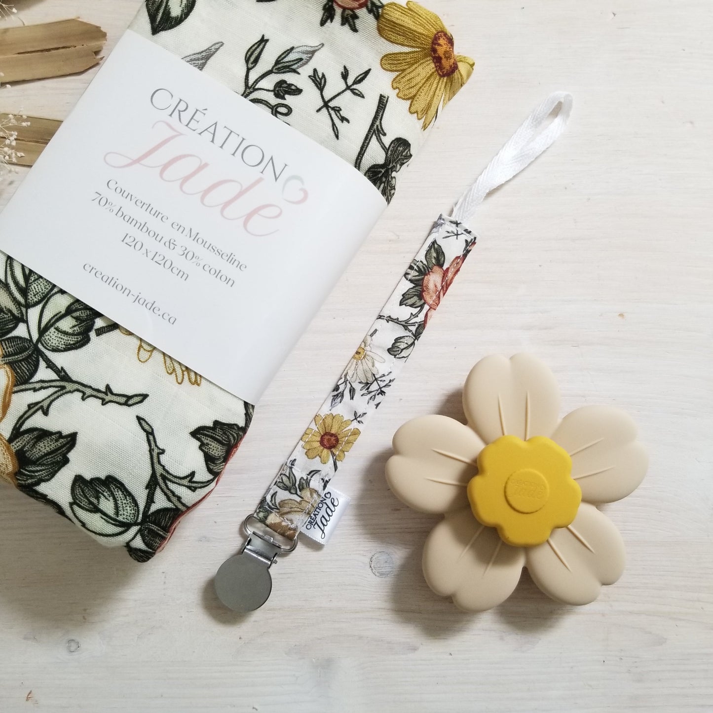 Nouveauté - Attache-suce Tissu - Clip inox - Fleurs vintage