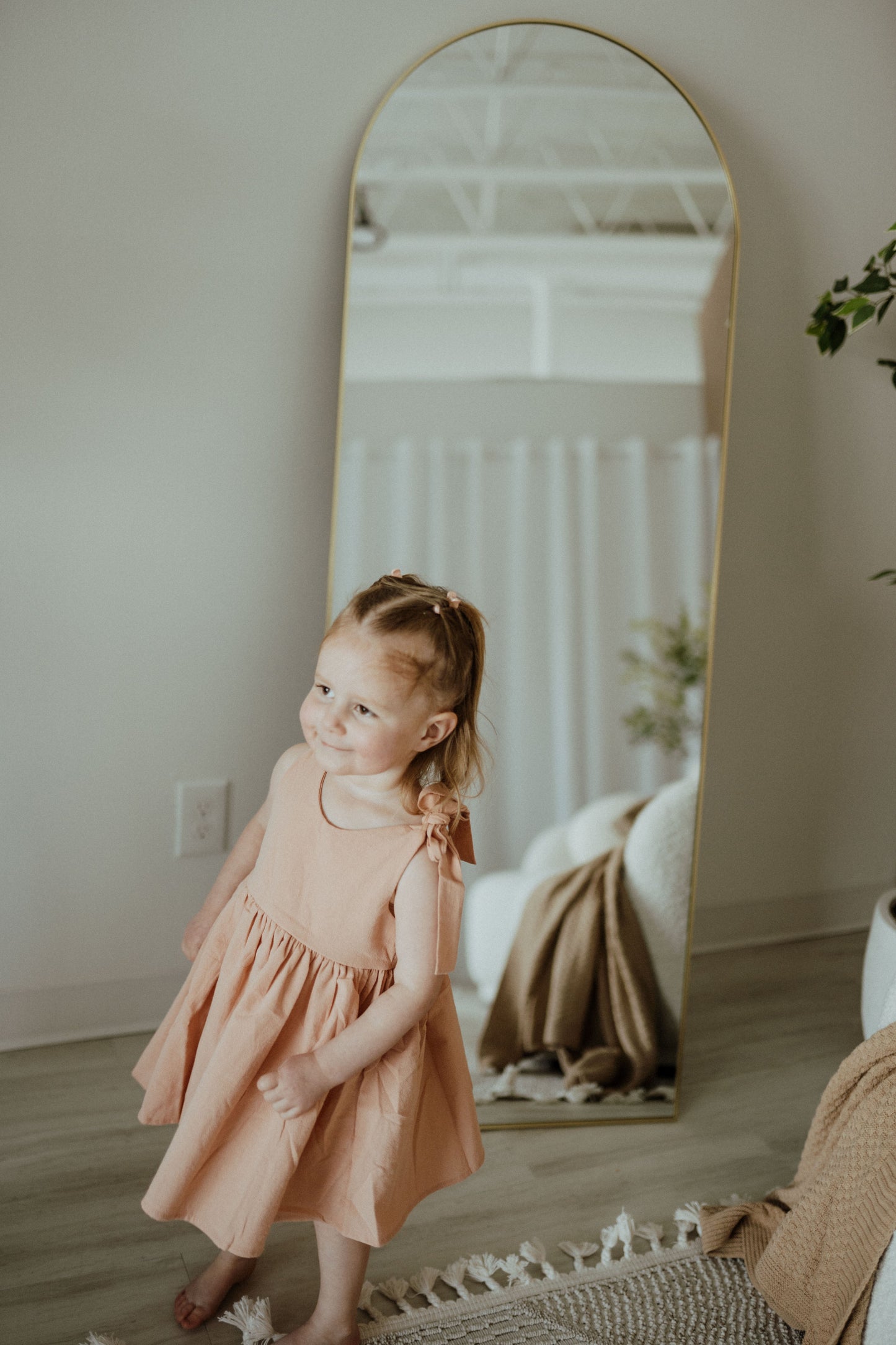 Robe en coton à nouer aux épaules - Rose poudré