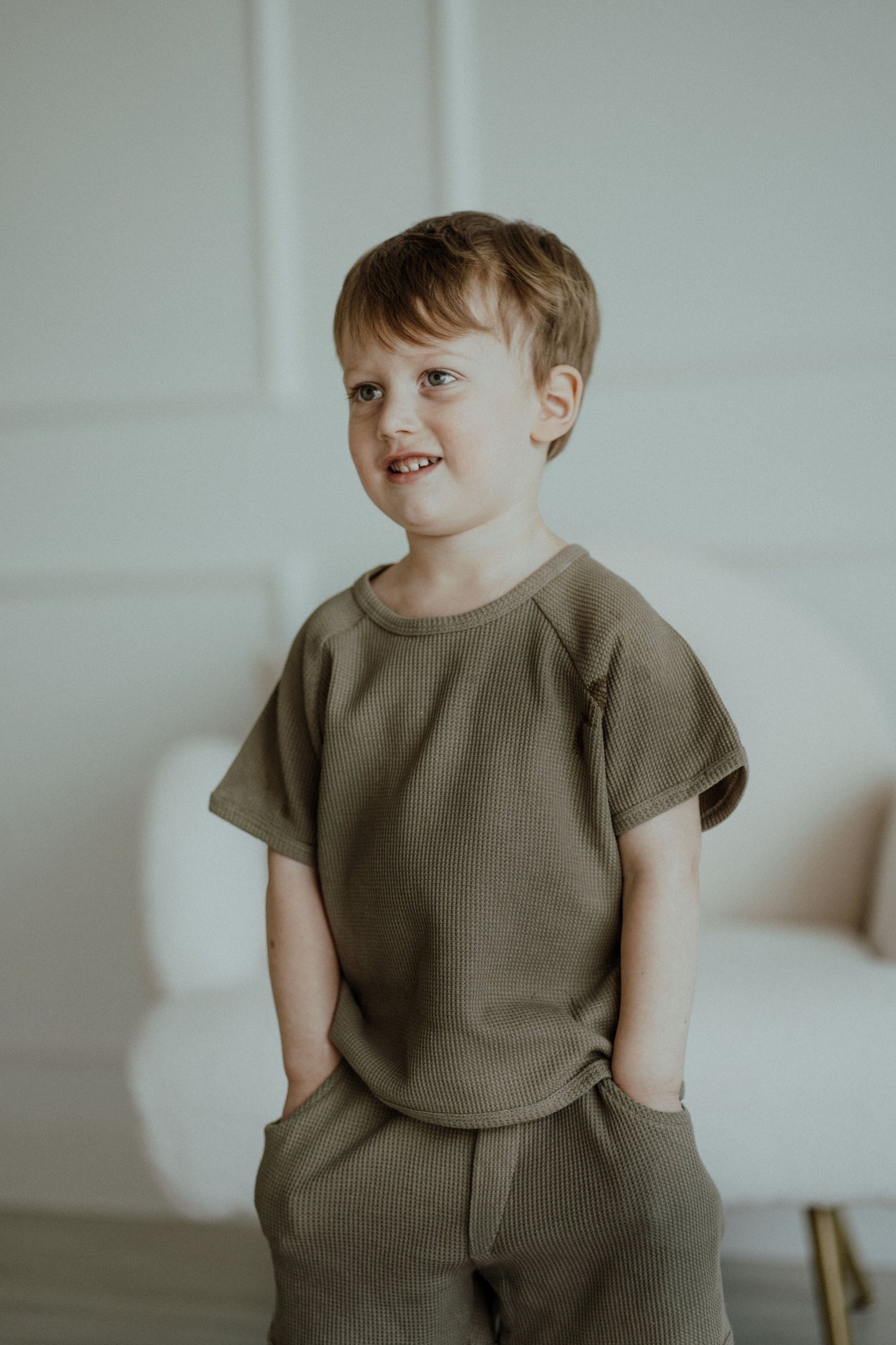 Ensemble short gaufré - Olive