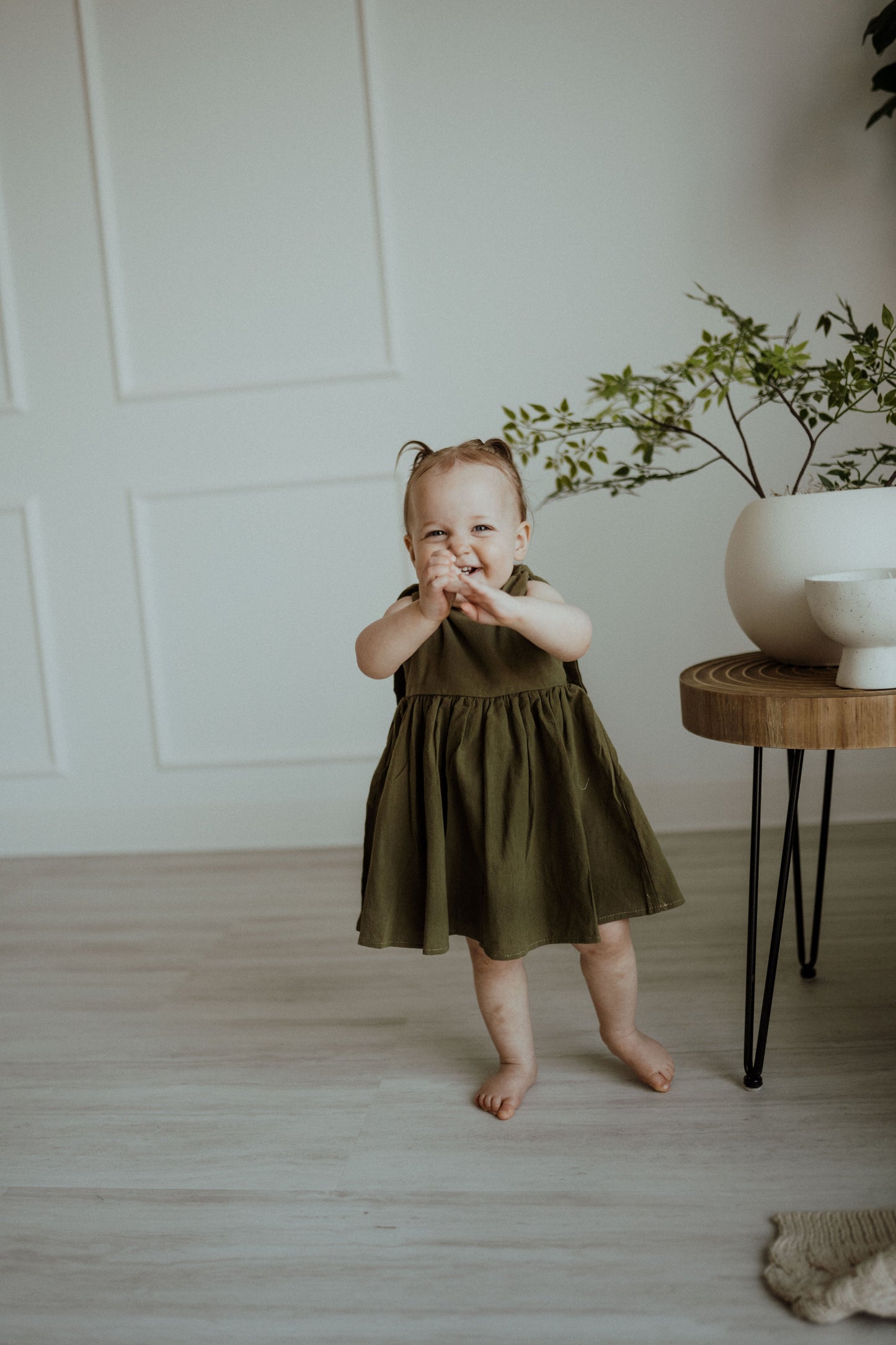 Cotton Shoulder Tie Dress - Olive