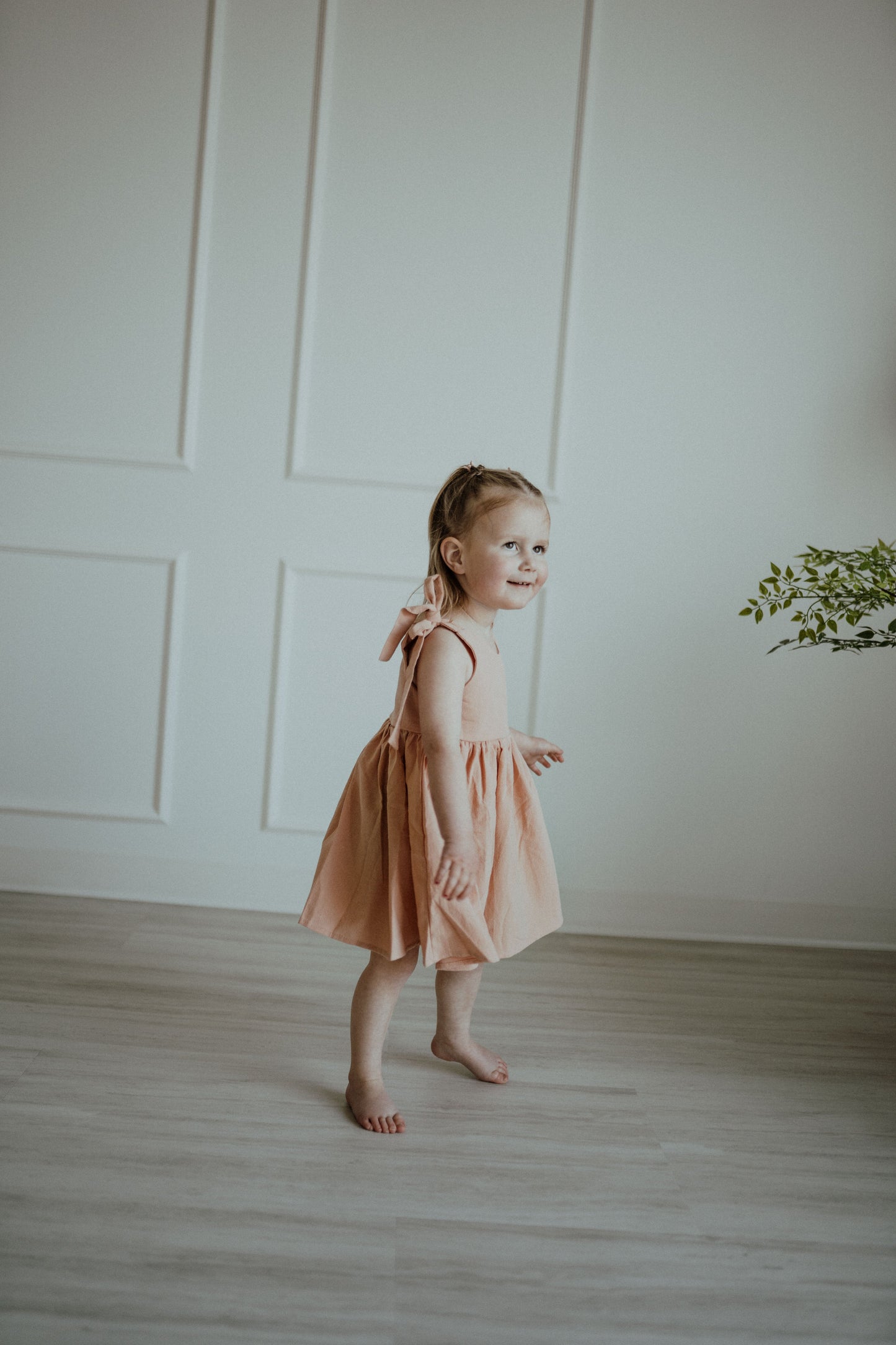 Robe en coton à nouer aux épaules - Rose poudré