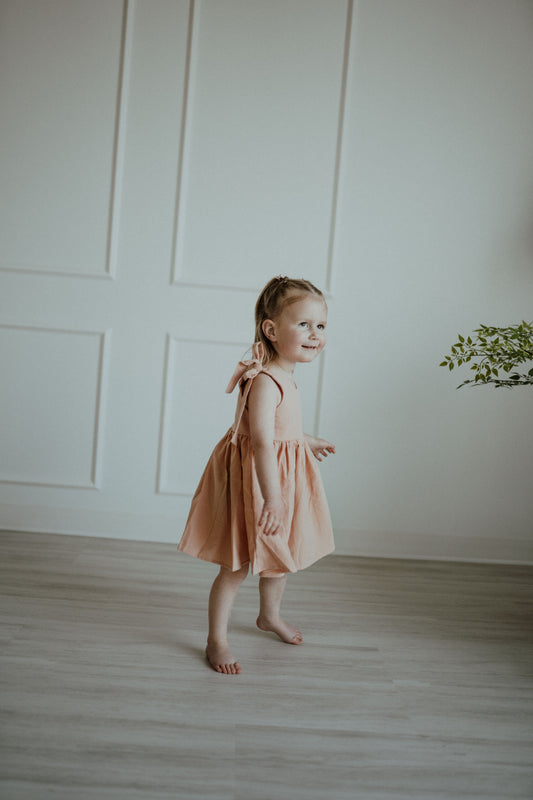Cotton Shoulder Tie Dress - Dusty Rose