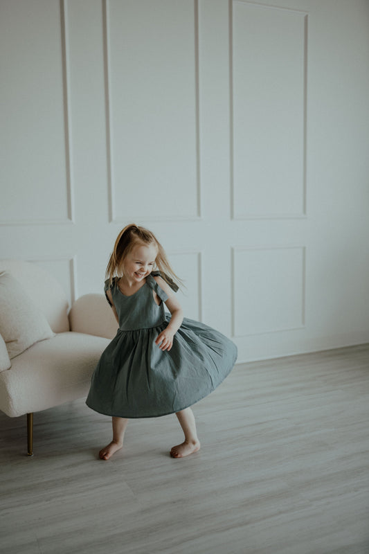 Cotton Shoulder Tie Dress - Teal