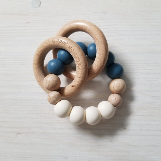 Minimalist Wooden Rattle - Flannel & Ivory