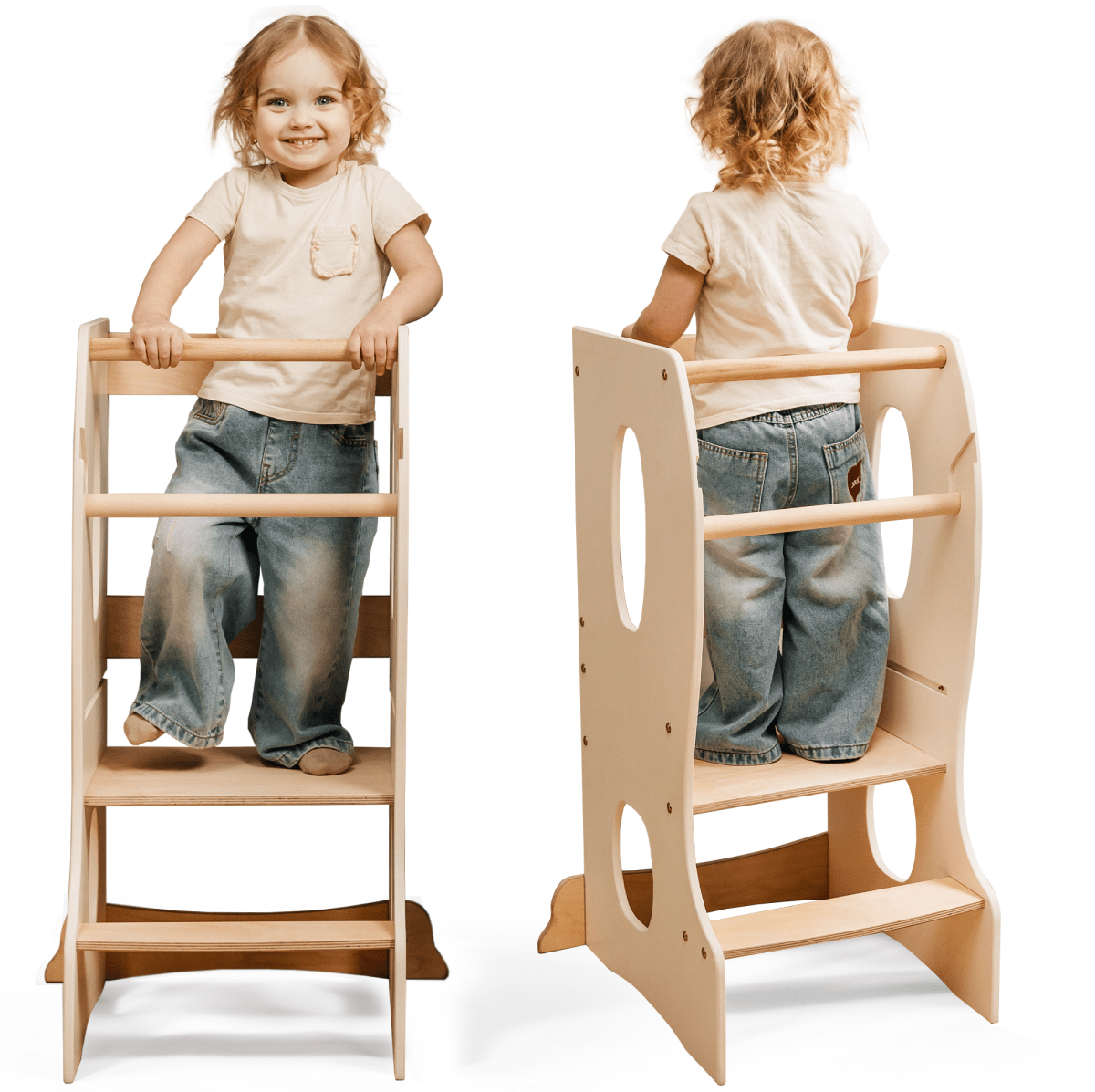 Tour Montessori stable : Chaise évolutive en bois - Ivoire