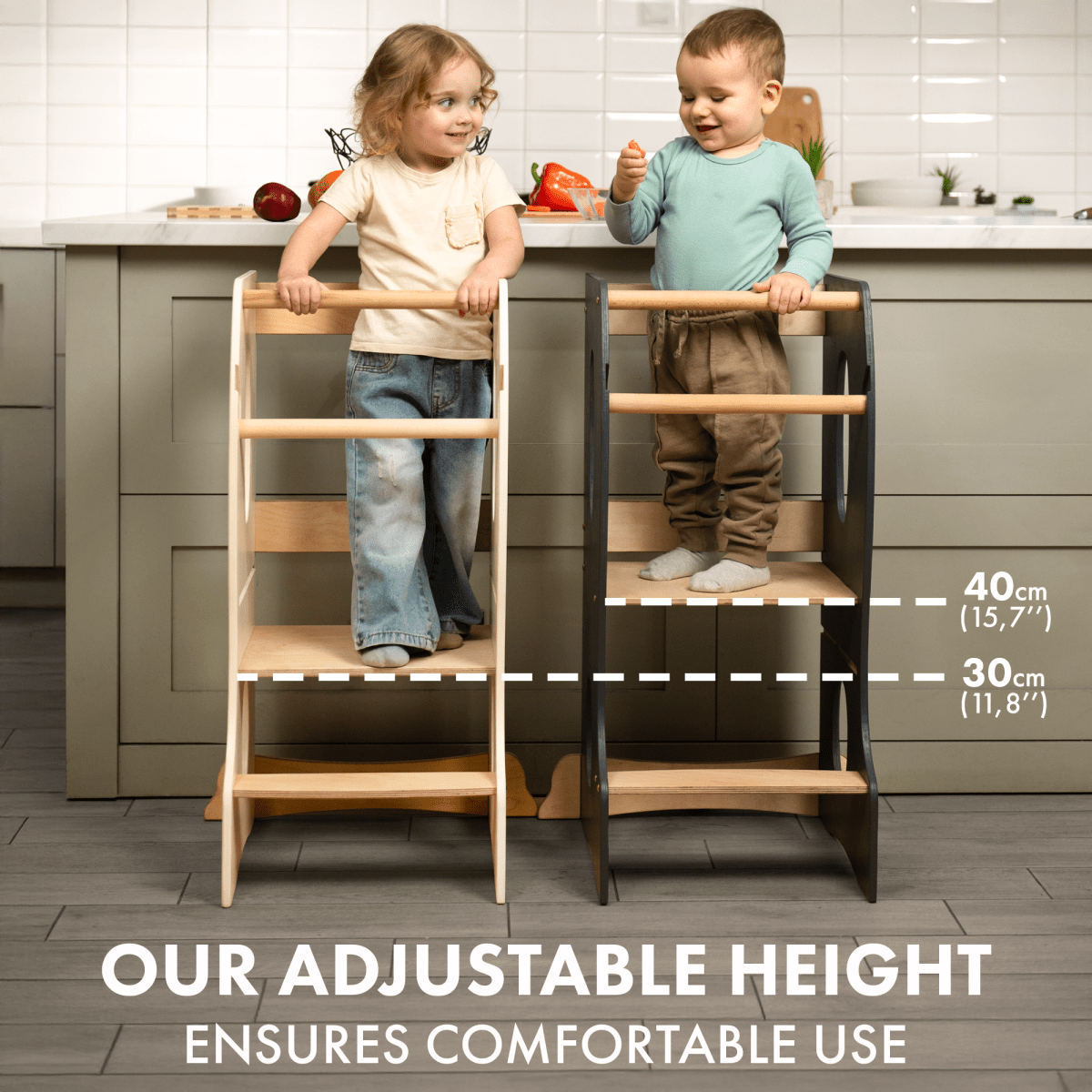 Tour Montessori stable : Chaise évolutive en bois - Ivoire