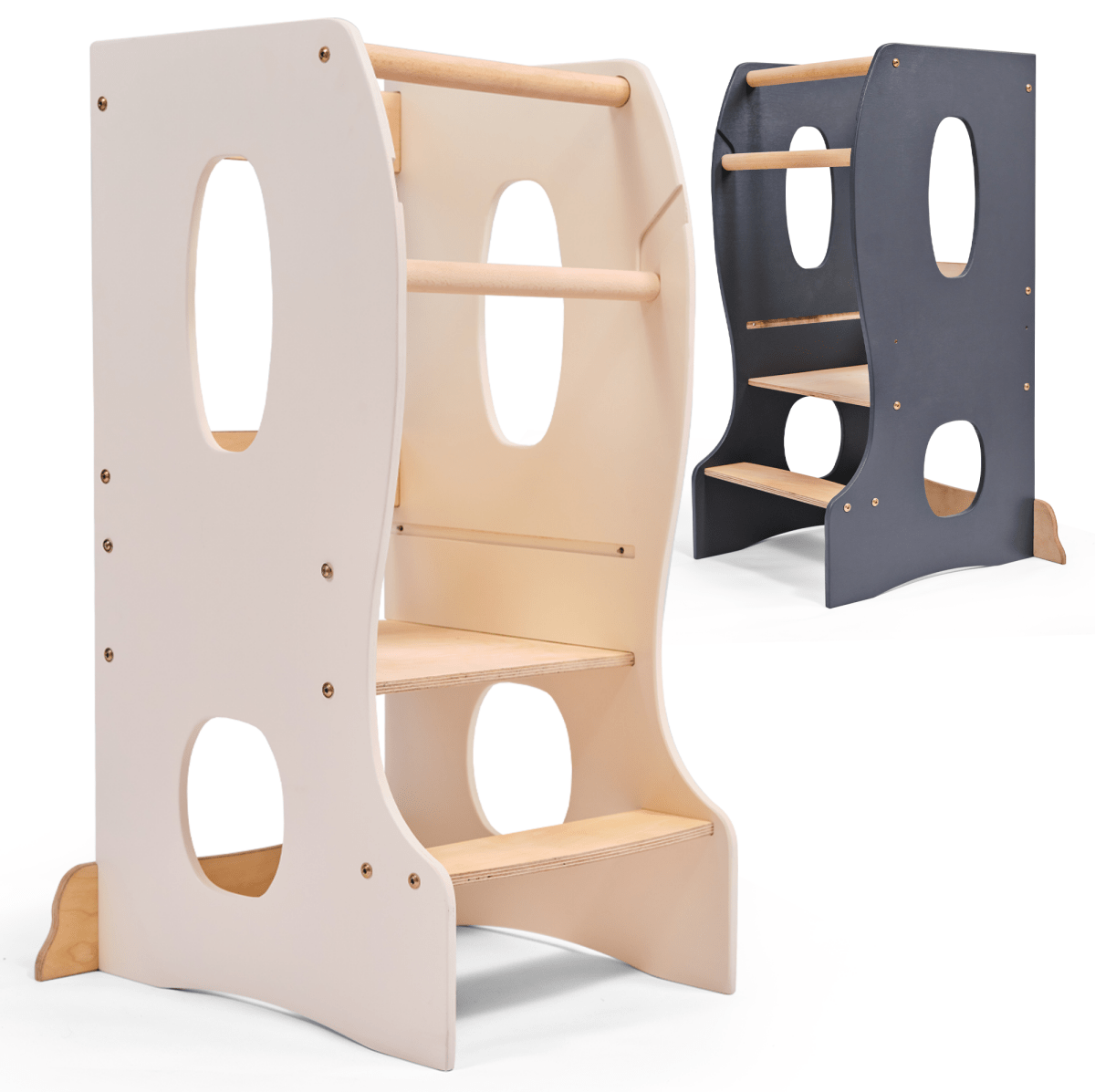 Tour Montessori stable : Chaise évolutive en bois - Ivoire