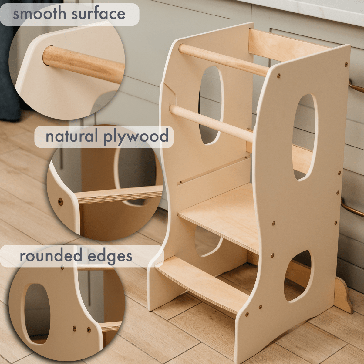 Tour Montessori stable : Chaise évolutive en bois - Ivoire