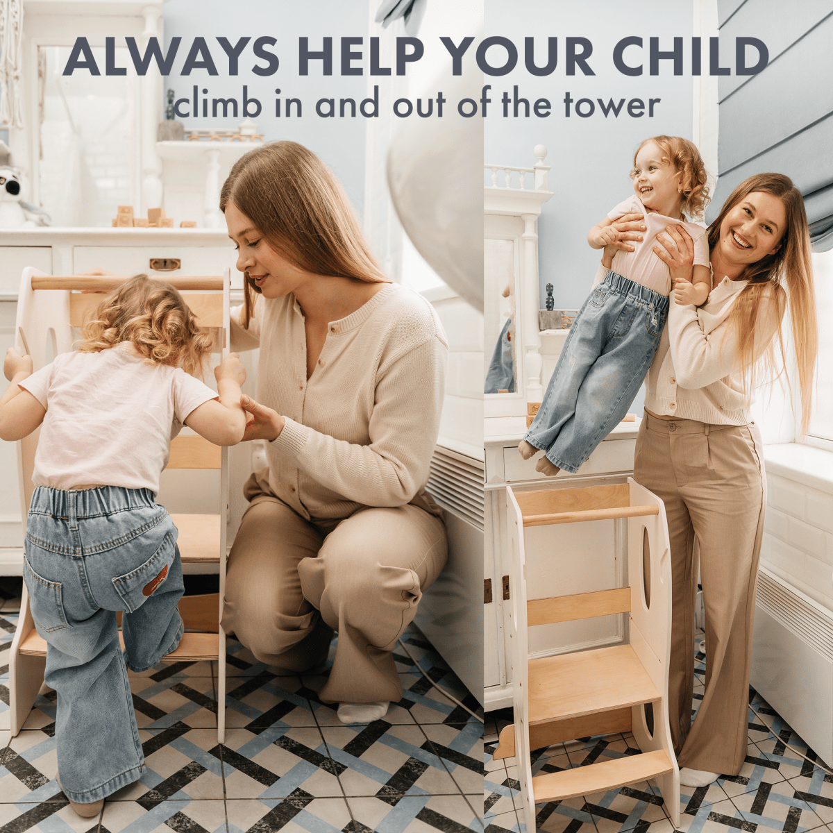 Tour Montessori stable : Chaise évolutive en bois - Ivoire