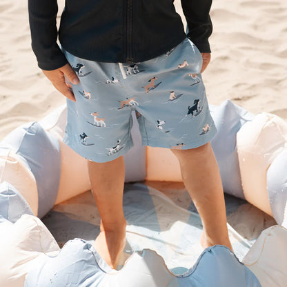 Short de bain | Chiots surfeurs sur fond bleu | Petit Lem