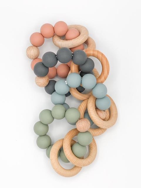 Silicone Teether With Wood Rings 6M+