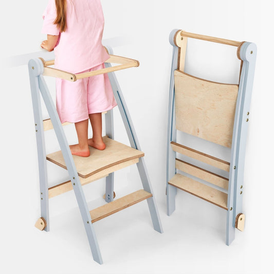 Tour d'apprentissage pour tout-petits : Marchepied pliable pour enfants - Gris