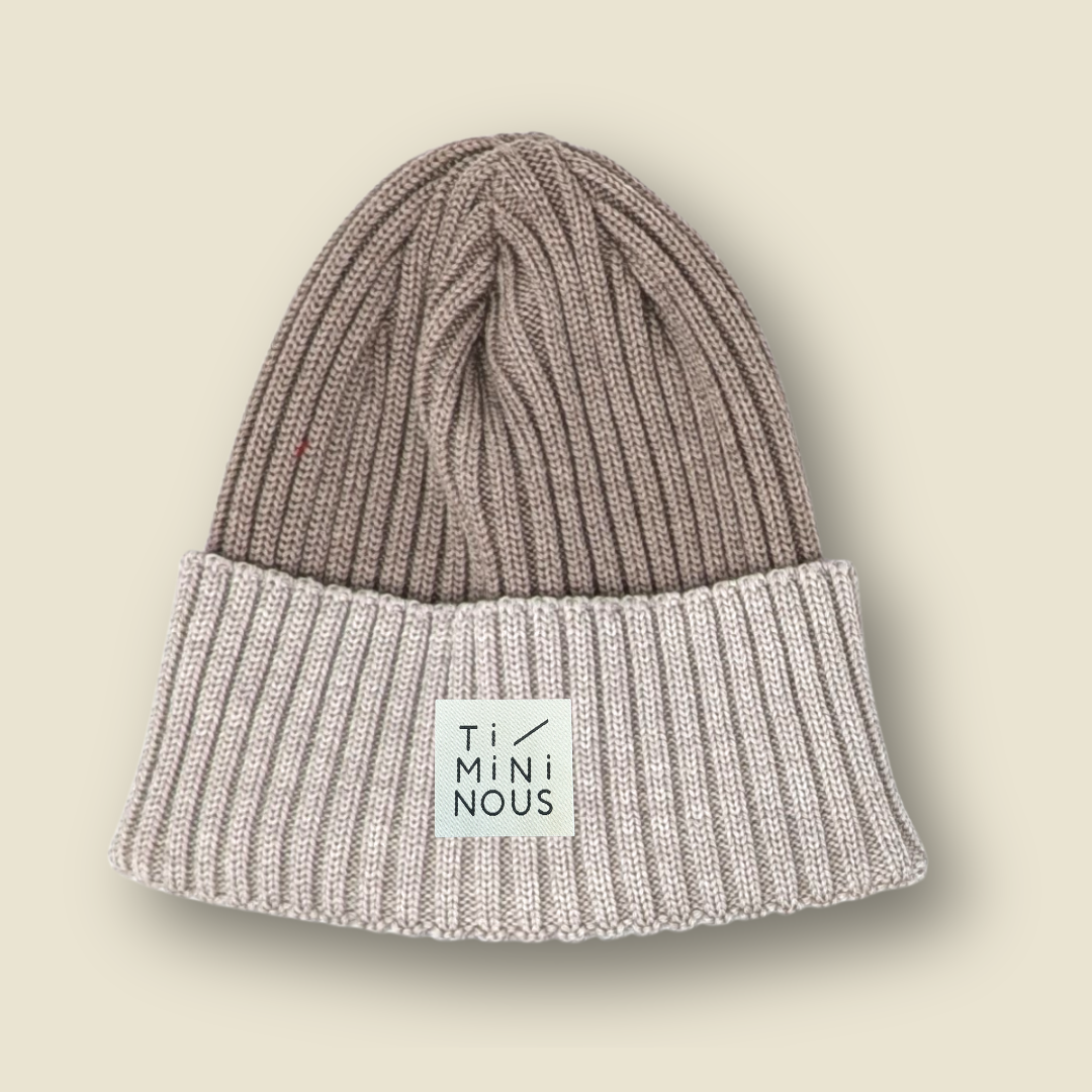 Tuque 100% laine de mérinos pour enfant et adulte - Taupe & écru
