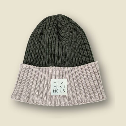 Tuque 100% laine de mérinos pour enfant et adulte - Vert forêt & écru
