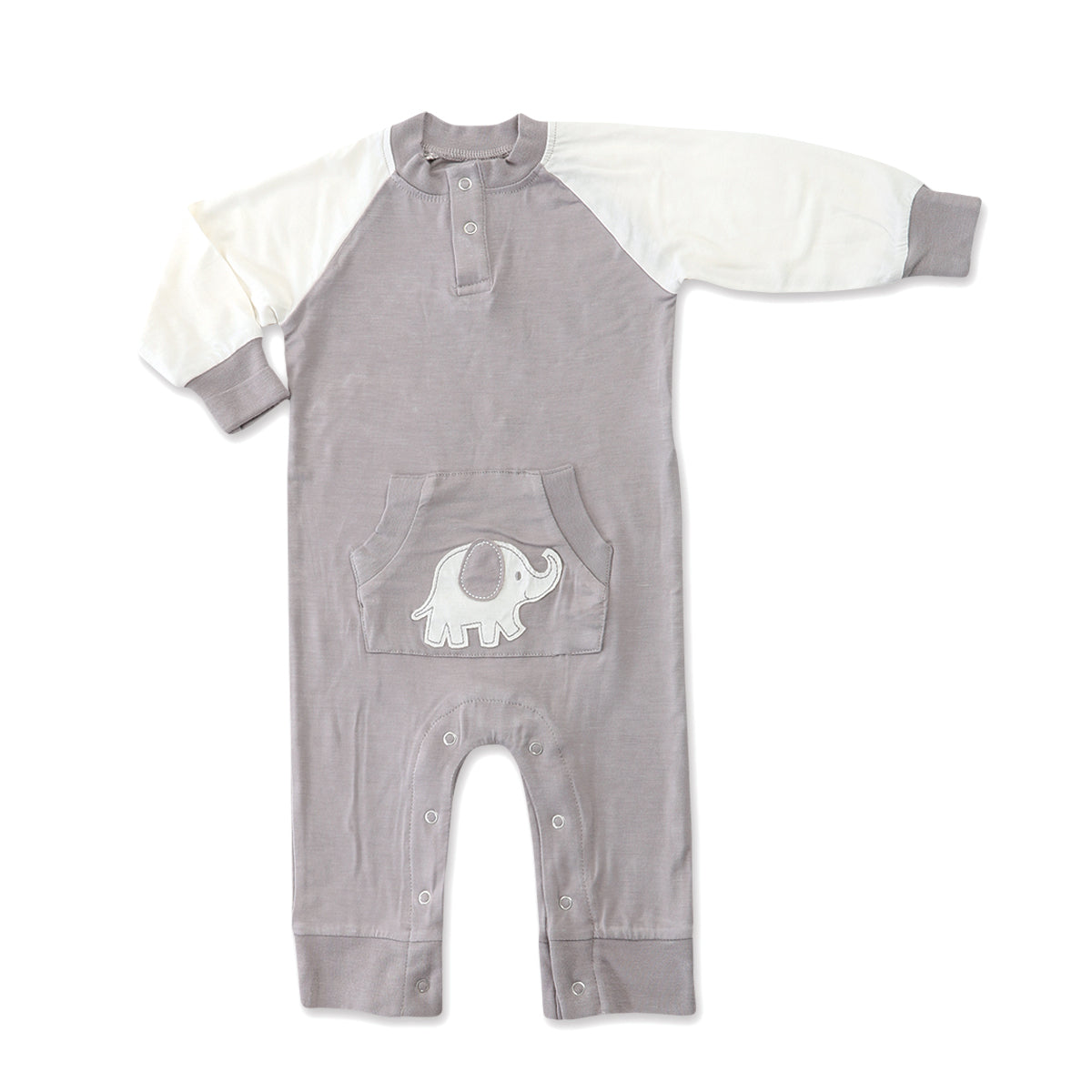 Bamboo Long Sleeve Romper (Mocha/Elephant)