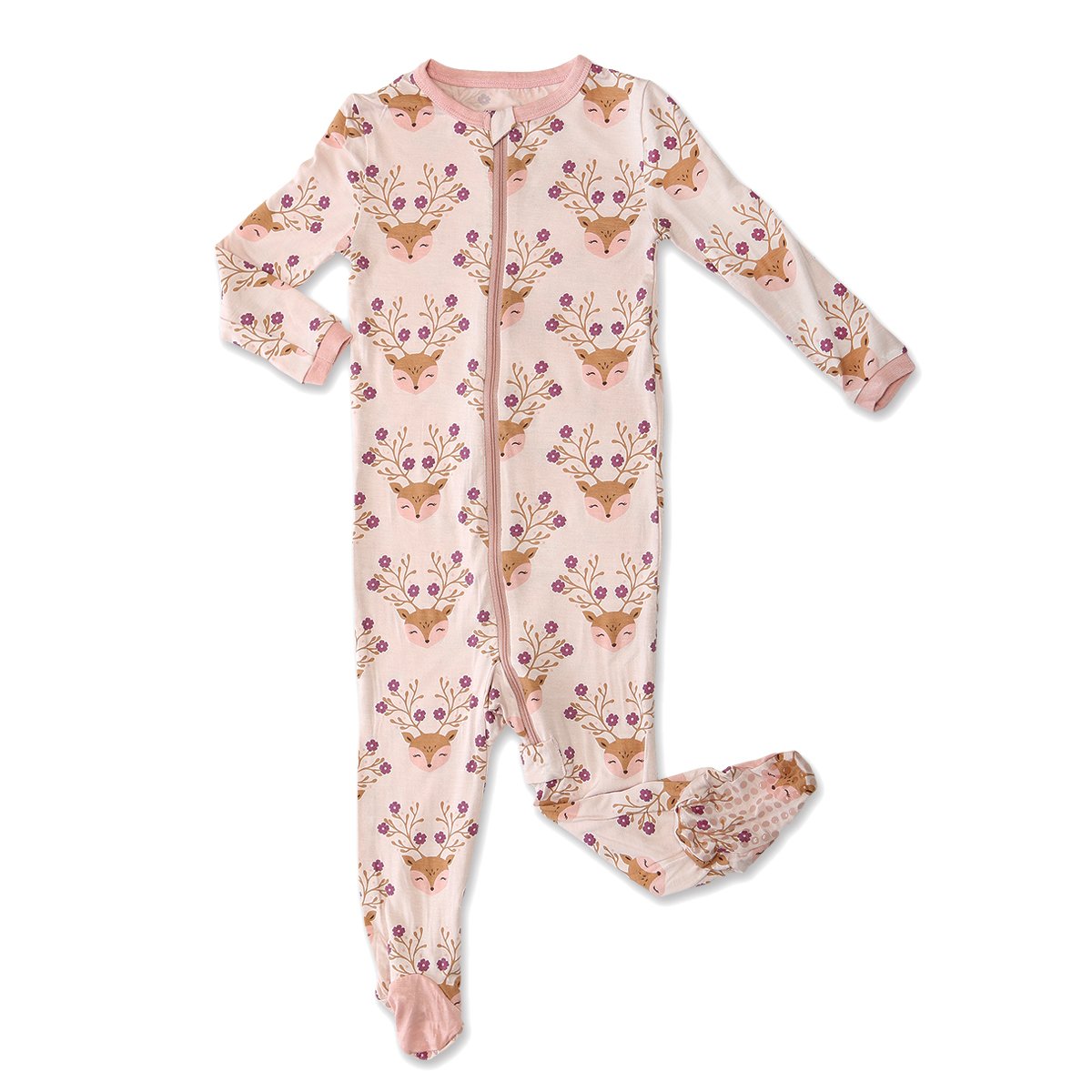 Bamboo Zip-up Footed Sleeper (Blooming Deer Print)