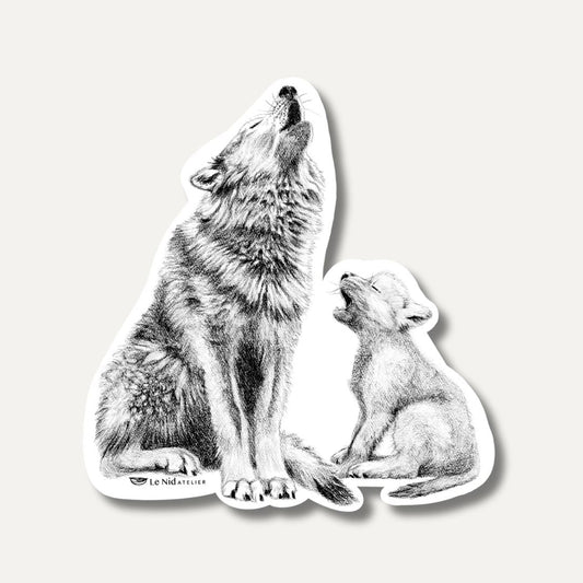 Loup avec louveteau - Aimant