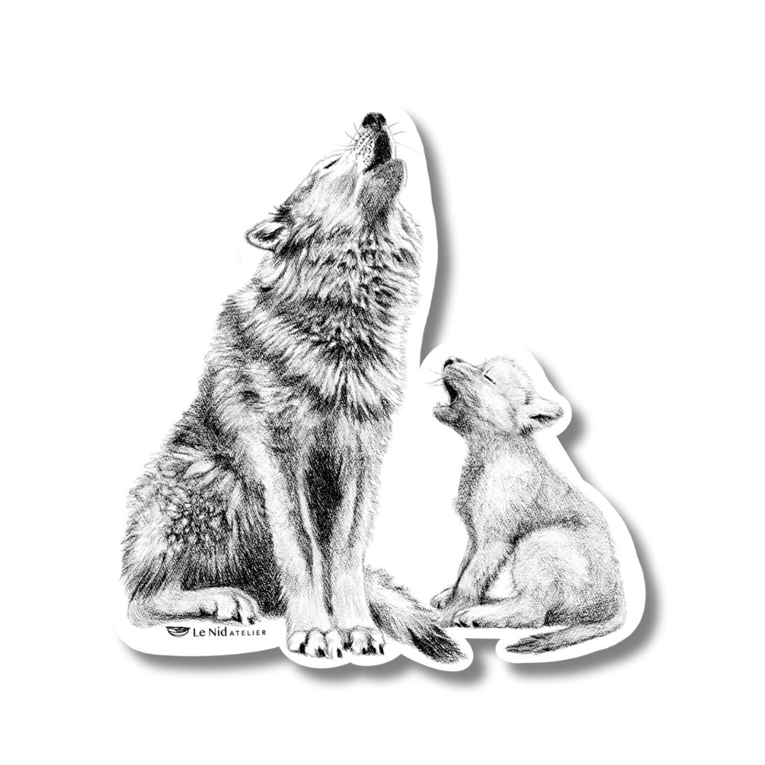 Loup avec louveteau - Aimant