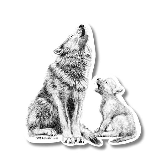 Loup avec louveteau - Aimant