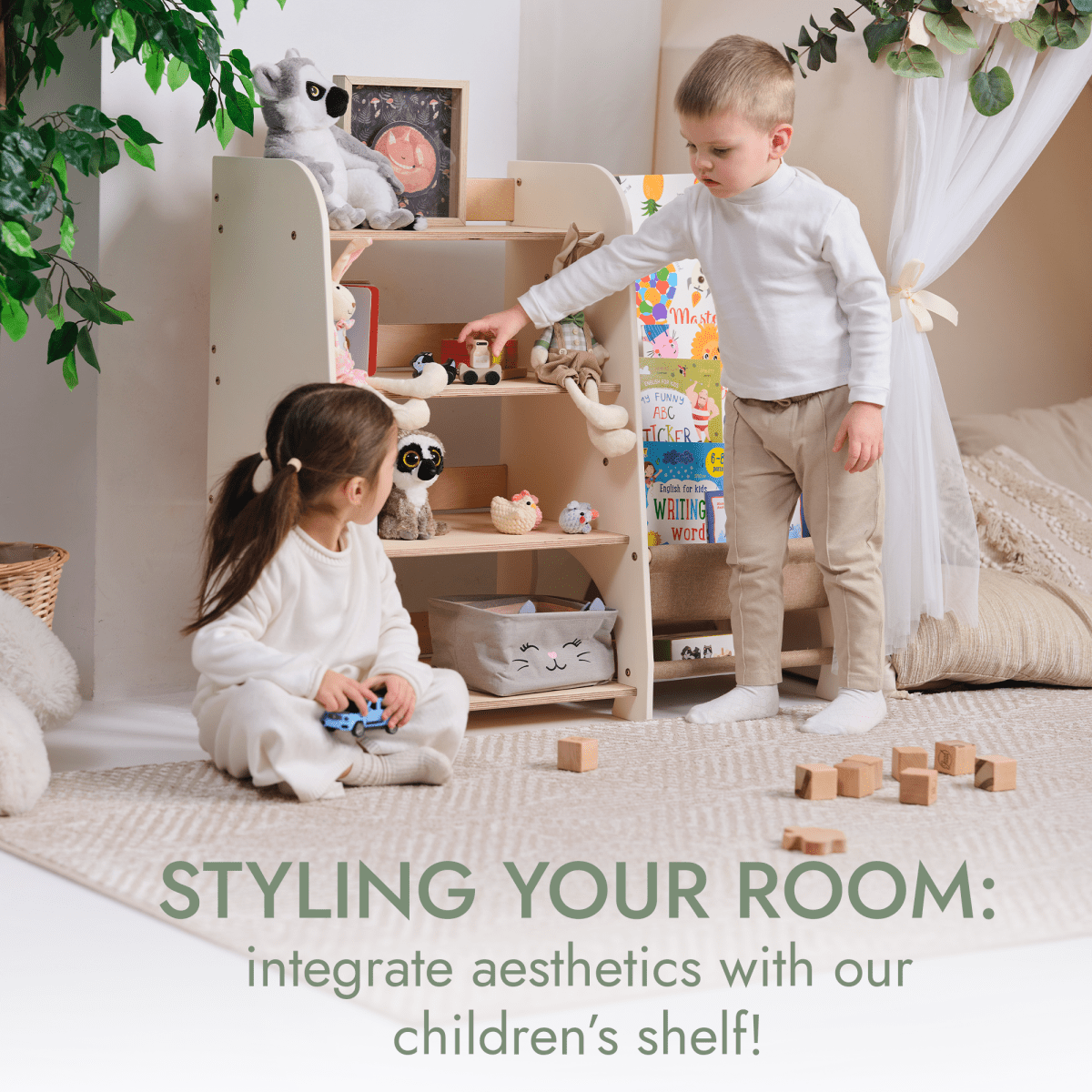 Étagères Montessori en bois pour tout-petits 2-en-1 : Étagère à livres et étagère à jouets