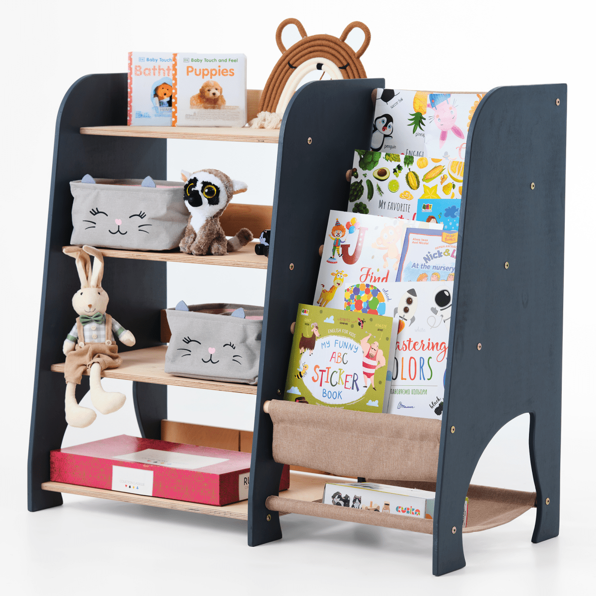 Étagères Montessori en bois pour tout-petits 2-en-1 : Étagère à livres et étagère à jouets