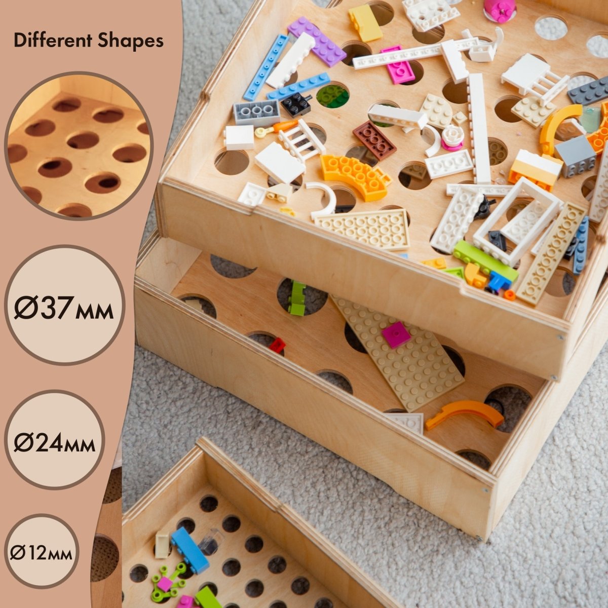 Rangement/trieur en bois pour jeu de construction