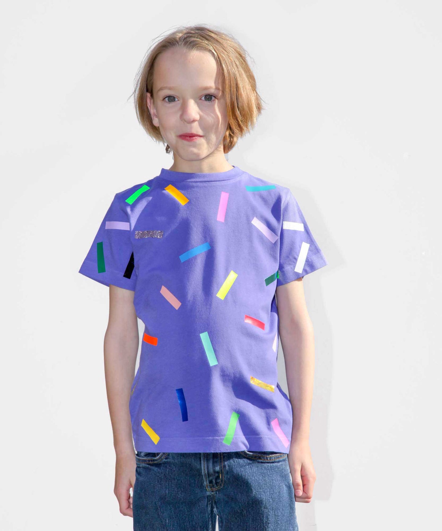 T-shirt enfant bleu-violet à confettis