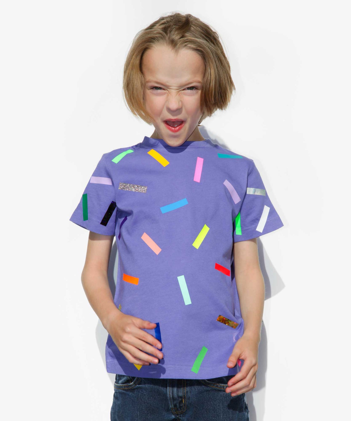 T-shirt enfant bleu-violet à confettis