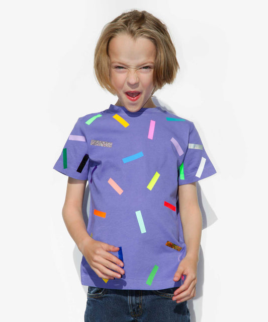 T-shirt enfant bleu-violet à confettis