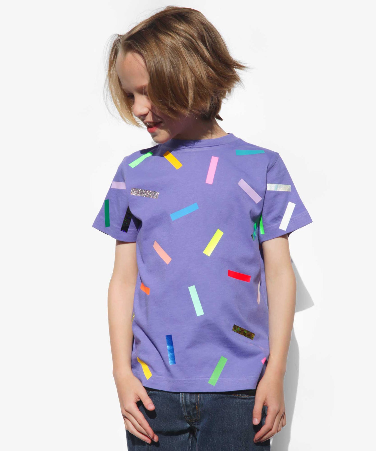 T-shirt enfant bleu-violet à confettis