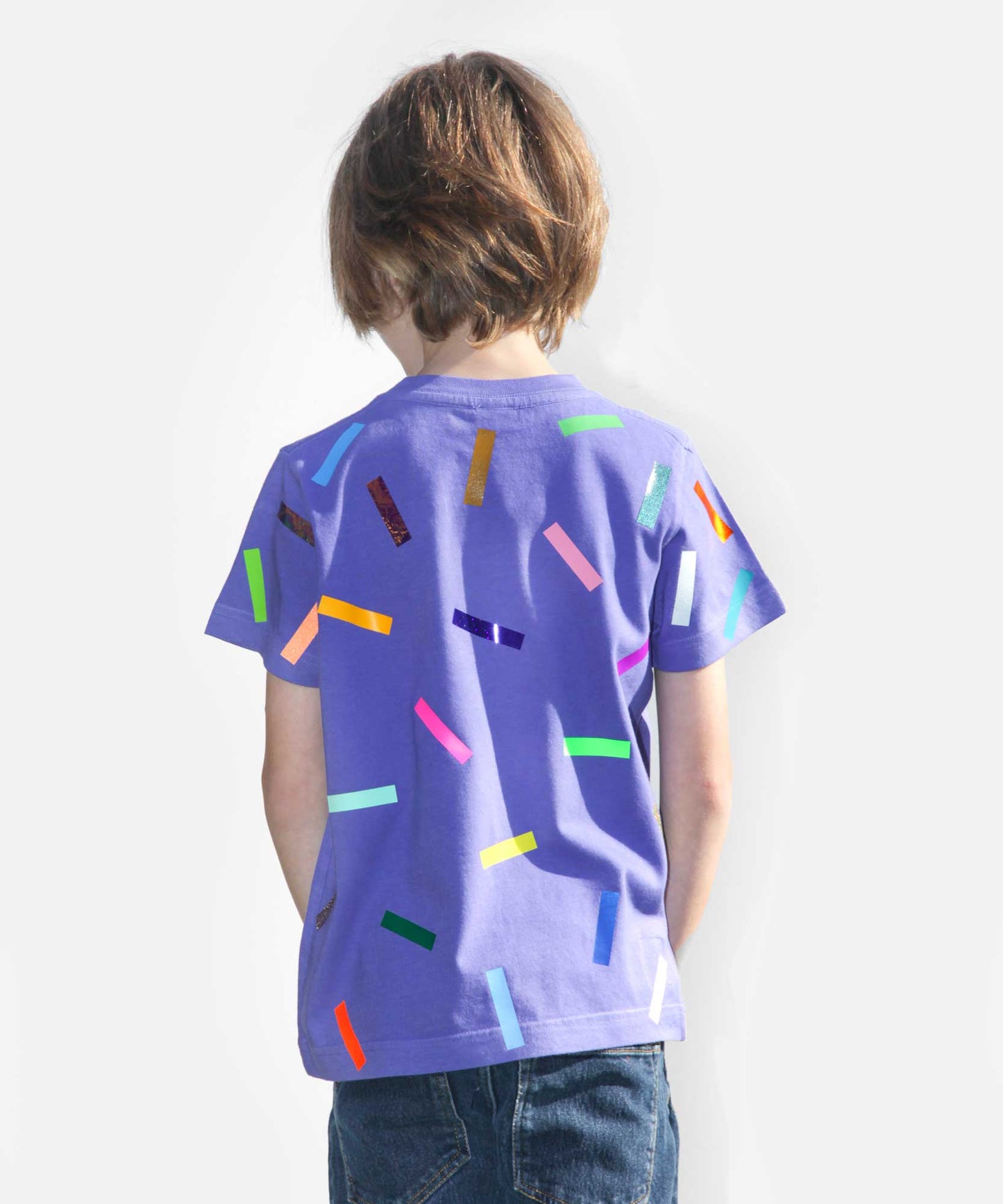 T-shirt enfant bleu-violet à confettis